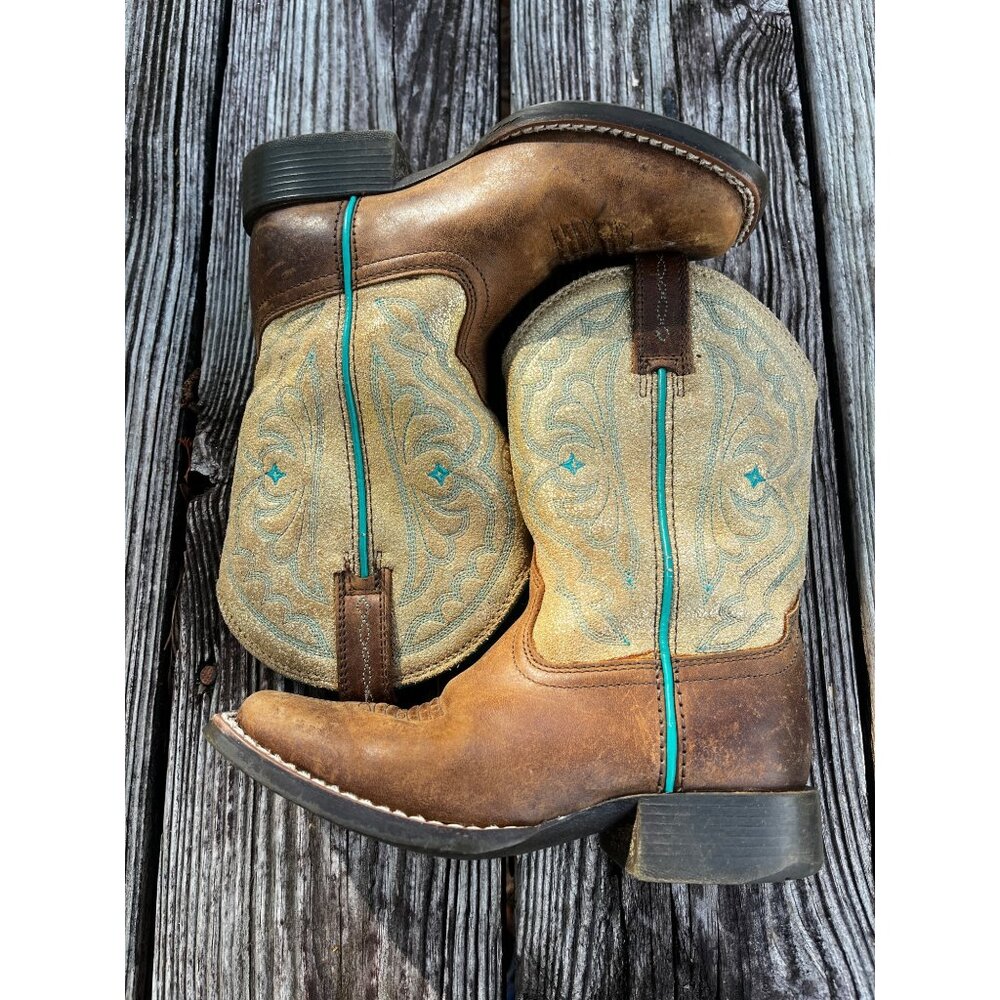 Ariat Boots Youth Gold Teal Western Cowgirl Mid Calf 10025179 Brown Sz 11.5